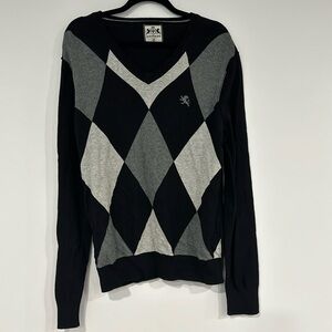 EXPRESS Men's Size M Argyle Black White Grey V-Neck Sweater Casual 100% Cotton
